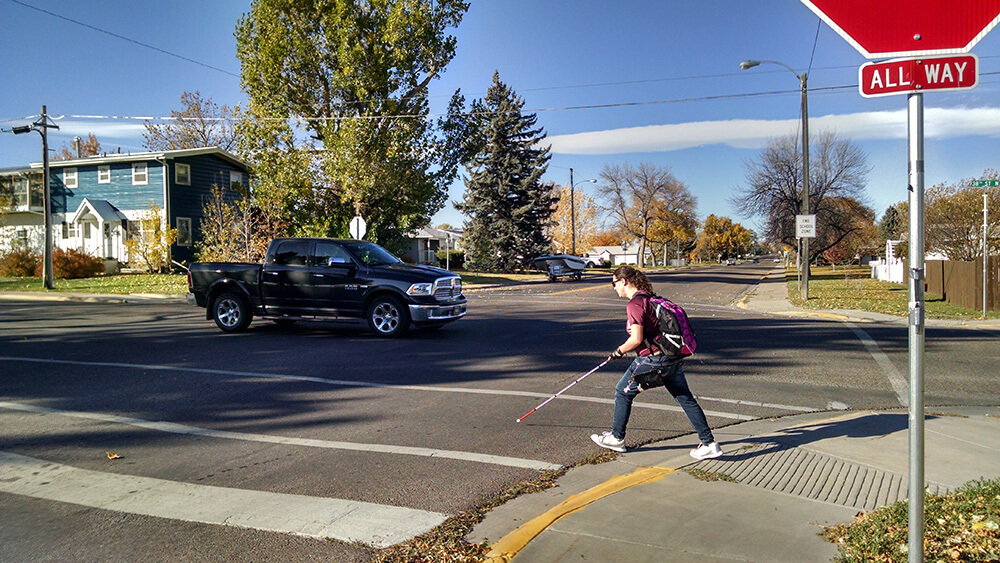 woman crossing street