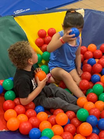students in ball pit